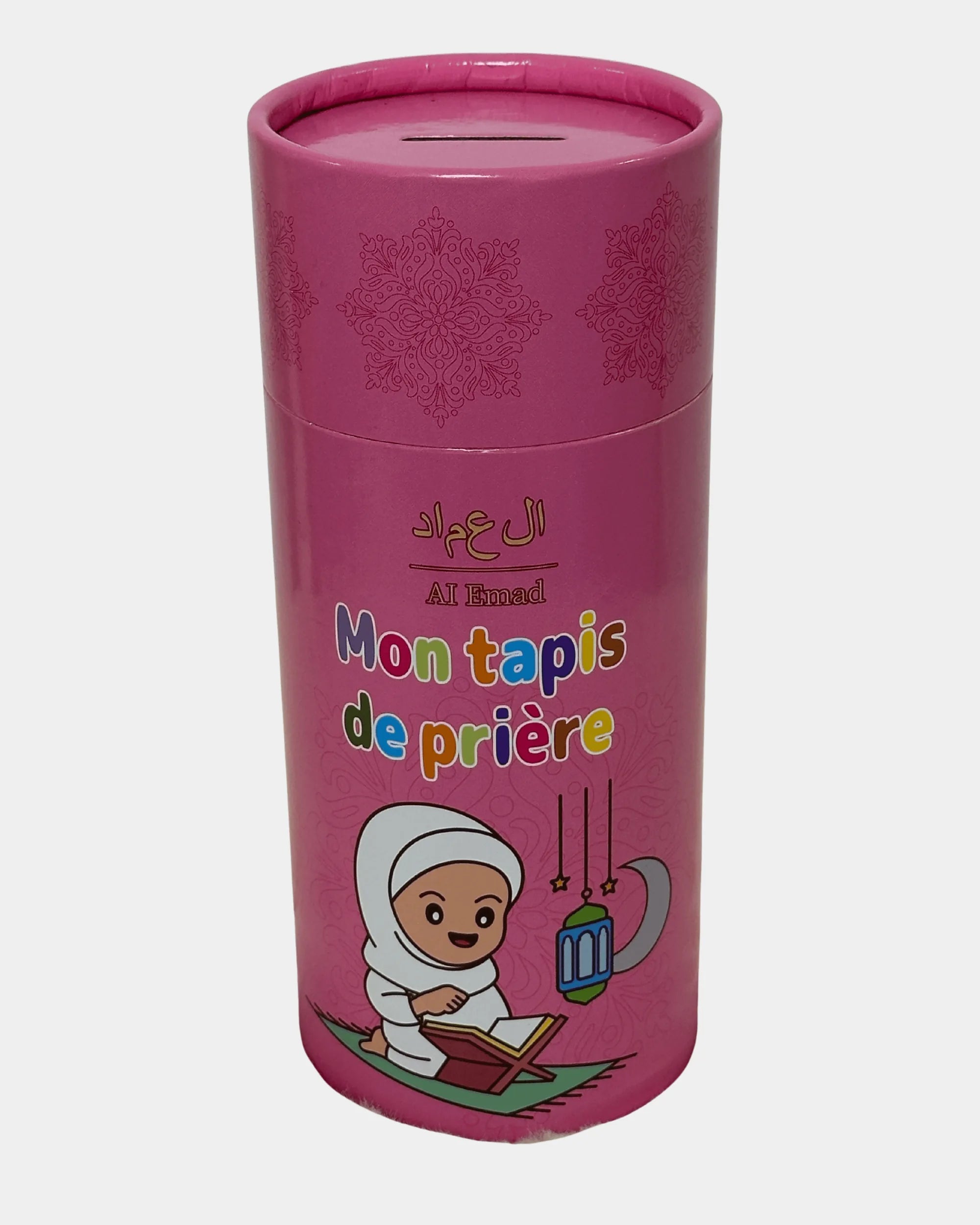 Coffret Mon tapis de prière enfant, tube rose, motif fille en prière