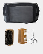 Kit de soins barbe — trousse, brosse, peigne et ciseaux