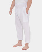 Pantalon blanc de qamis, détail poche et cordon de serrage